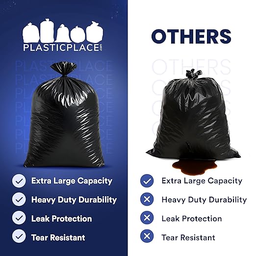 Plasticplace 65 Gallon Trash Bags │ 2.7 Mil │ Black Heavy Duty Garbage Can Liners │ 50” x 48” (25 Count) (W65LDB225A)