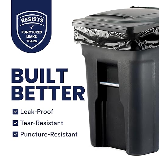 Plasticplace 65 Gallon Trash Bags │ 2.7 Mil │ Black Heavy Duty Garbage Can Liners │ 50” x 48” (25 Count) (W65LDB225A)