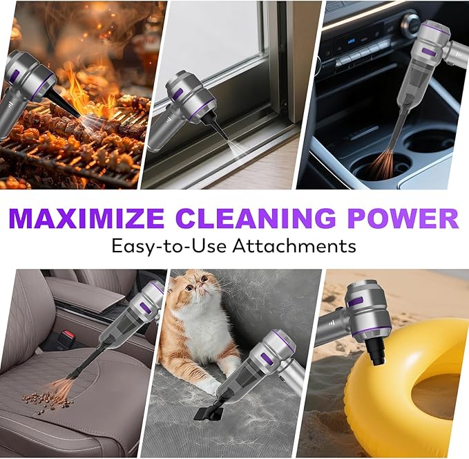 Handheld Car Vacuum Cordless, 22000PA Strong Suction Mini Vacuum Cleaner with Brushless Motor, 4-in-1 Portable Vacuum for Car Detailing, Home, Office & Travel, Silver Purple