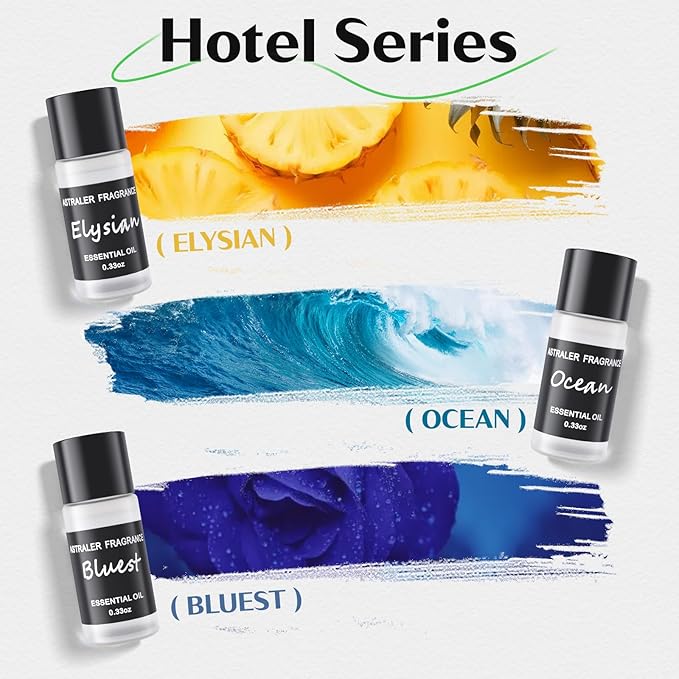Hotel Series 6-Pack Car Air Freshener Refills (10mL Each) | Smart Diffuser Essential Oil Kit with 6 Unique Fragrances | Long-Lasting Scents for Car Aromatherapy