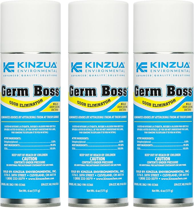 Kinzua Environmental Germ Boss Strong Odor Eliminator, Fast-Acting Cleaning & Deodorizing Fogger, Mold Bomb Fogger for Smell Control with Fresh Scent, Covers Up to 1,000 cu ft, 6 oz, Pack of 3
