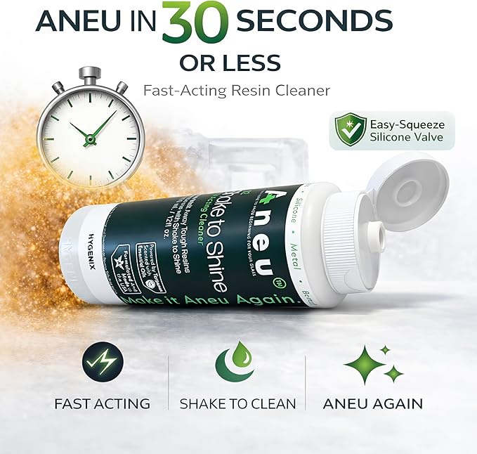 Aneu Shake to Shine (1 Pack) – Fast-Acting Cleaner | Shake Away Tough Resins & Grime | Cleans Glass, Silicone, Metal, & Borosilicate | 12oz - 1 Pack
