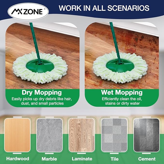 3 Pack Mop Head Replacement for Libman Tornado, Spin Mop Replacement Head 𝐎𝐍𝐋𝐘 Compatible with Libman, Easy to Replace, Machine Washable, Green and White (NOT for Old Version)