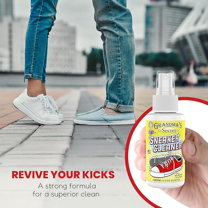 Grandma's Secret Shoe Cleaner - Stain Remover Spray for Rubber, Canvas and Leather - Removes Dirt, Grime and Grass - Sneakers Cleaner for Outdoor Shoes, Slippers and Moccasins 8 oz