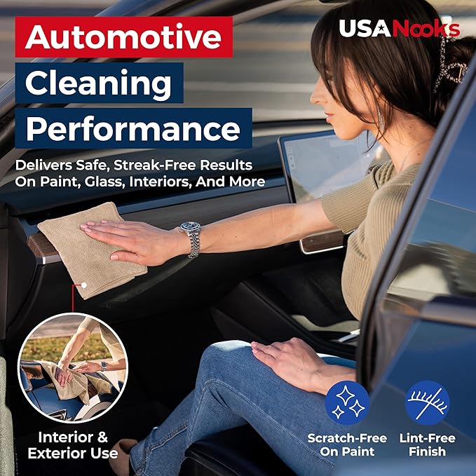 USANOOKS Microfiber Cleaning Cloth - Beige - 50Pcs (12.5x12.5 inch) High Performance - 1200 Washes, Ultra Absorbent Car Towel Traps Grime & Liquid for Streak-Free Mirror Shine - car Washing Cloth