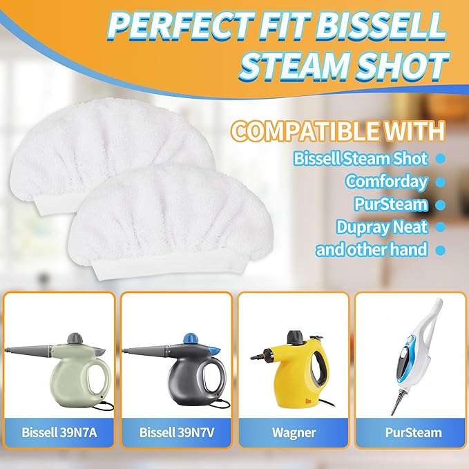 Reusable Microfiber Steam Cloth Covers, 10 Pack Cotton-Like Cleaning Pads for Handheld Steam Cleaners, Washable & Scratch-Safe, Compatible with Bissell Steam Shot, McCulloch, PurSteam & Wagner