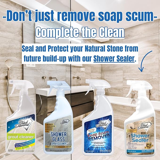 Black Diamond Stoneworks Shower Glass Cleaner & Ultimate Grout Cleaner Bundle with Brush – 2 Quarts – Removes Soap Scum, Hard Water Stains & Deep-Cleans Tile Grout