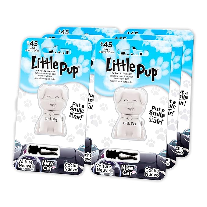 Little Pup 96619-6PK New Car Scent Car Air Freshener Clip Provides Long-Lasting Freshness in a Compact Design, Fights Odors for up to 45 Days, Cute Car Odor Eliminator, Non-Toxic, Pack of 6