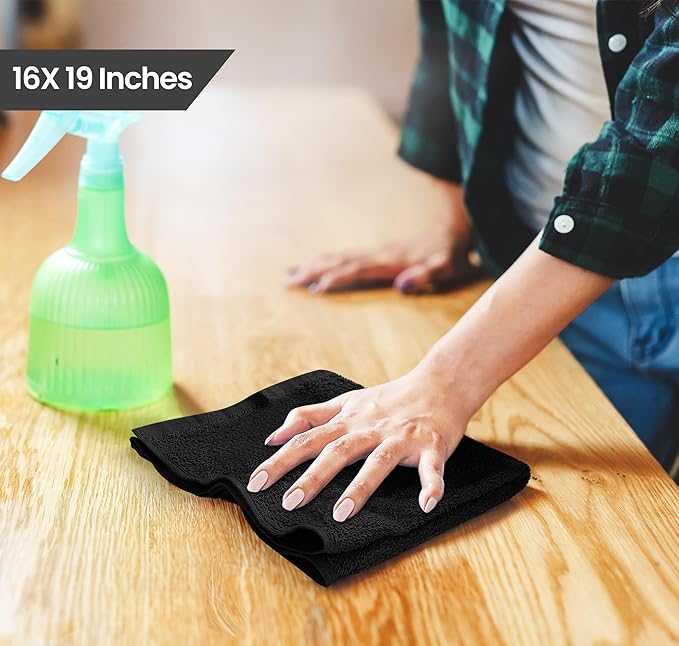 Utopia Towels Kitchen Bar Mops, Pack of 12, 16 by 19 Inches, 100% Cotton Super Absorbent Black Towels, Multi-Purpose Cleaning Towels for Home and Kitchen Bars