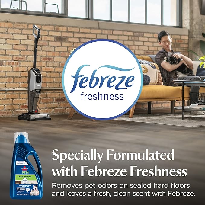 Bissell Multi-Surface Pet Solution with Febreze freshness, For Use in CrossWave and Other Leading Hard Surface and Area Rug Cleaners, 80oz, Dissolves Dirt, grime, and Tough Sticky Messes