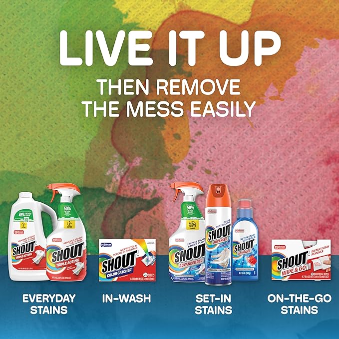 Shout Active Enzyme Laundry Stain Remover Spray, Triple-Acting Formula Clings, Penetrates, and Lifts 100+ Types of Everyday Stains - Prewash Spray 22oz
