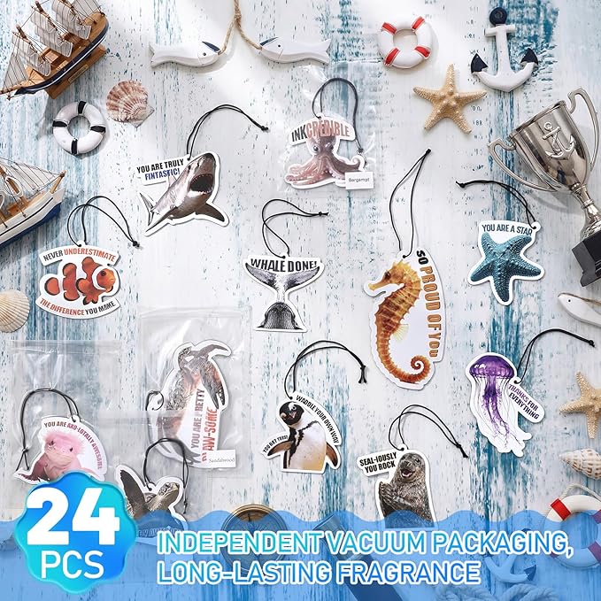 48 Pcs Employee Appreciation Gift Bulk Funny Air Freshener Car Scented Sea Animal Thank You Hanging Decor Inspirational Team Thank You Gift for Coworkers Staffs Nurse Teachers Student