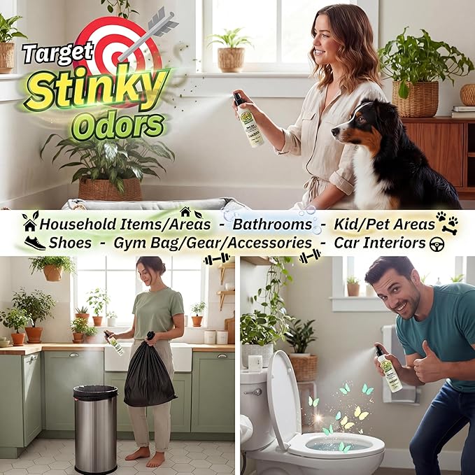 Plant Based Odor Eliminator: Neutralizing Spray - Refresh Stubborn Stinky Odors w/Botanical Extracts Area Deodorizer, Post Poop Spray & Car Interior Funk Freshener (4 fl oz, Lemongrass)