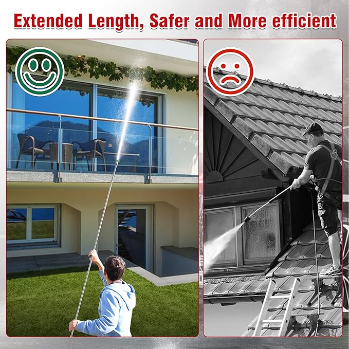 120" Pressure Washer Extension Wand, Power Washer Extension Pole with 5 Nozzle Tips - Pressure Washer Lance Wands 4000 PSI, Curved Gutter Cleaner Attachment, 1/4" Quick Connect for High-Reach