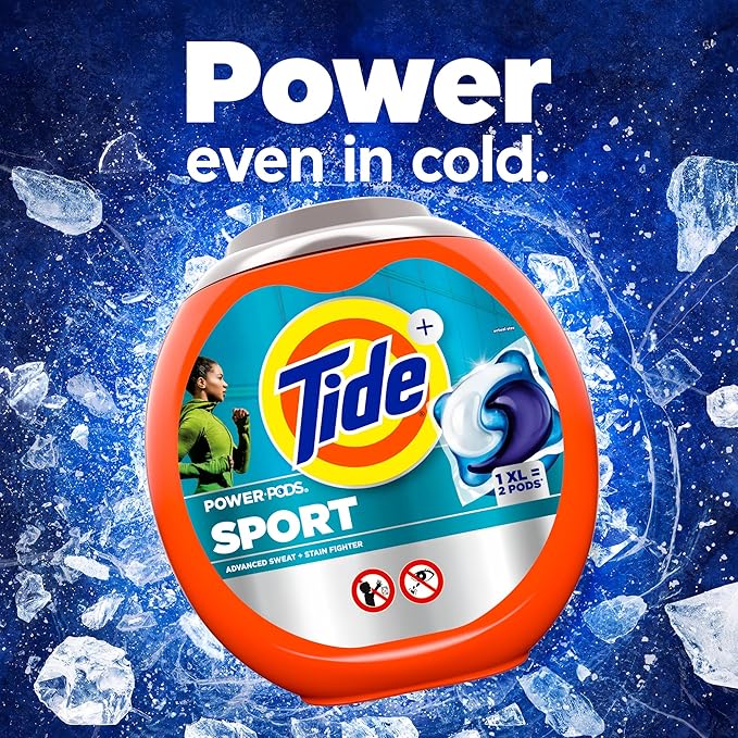Tide Power Pods Sport Laundry Detergent Pacs, 45 Count, Advanced Sweat + Stain Fighter