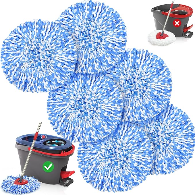 Spin Mop Head Replacement Compatible with O Cedar Triangle Swivel Mops, 6 Pack Microfiber Spin Mop Refills Replace Head Cleaning Floors for O-Cedar RinseClean 2 Tank System