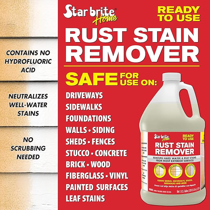 STAR BRITE Rust Stain Remover – Ready-to-Use Formula for Hard Water & Rust Stains on Siding, Concrete, Driveways & More - 128 OZ Gallon (050201)