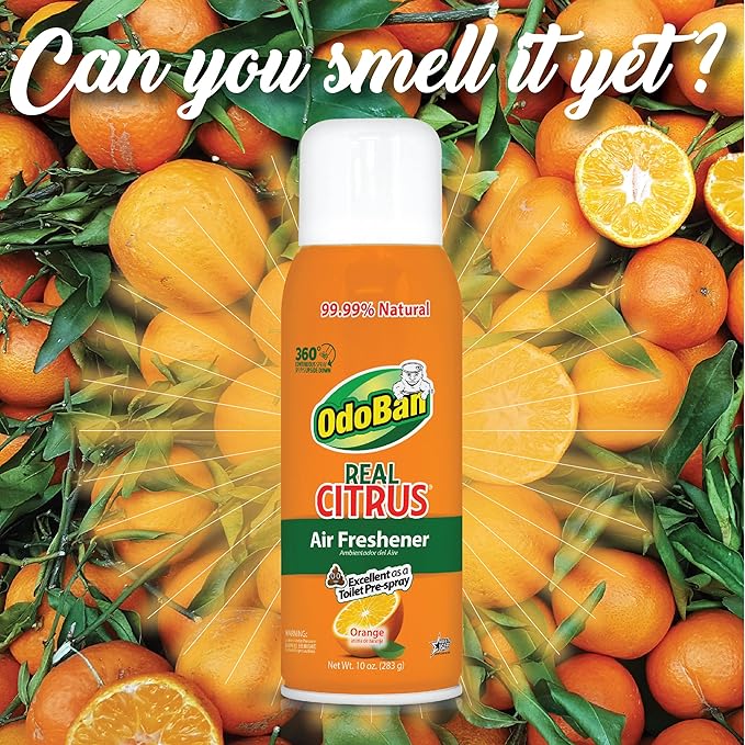 OdoBan Aroma Eliminator Set, Made in the USA, 10 Ounce 360-Degree Continuous Spray Natural Oil Real Citrus Air Freshener and 1 Gallon Multipurpose Disinfectant Cleaning Concentrate, Orange Scent