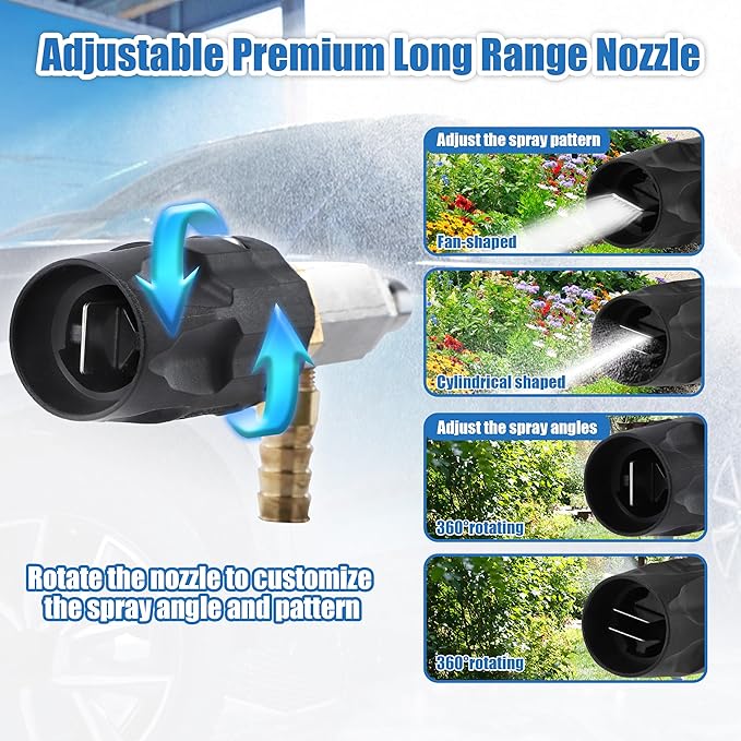 JOEJET Downstream Injector for Pressure Washer, Adjustable Chemical Injector Kit, Variable Power Washer Long Range Nozzle External Injection, 1/4 Inch Quick Connect