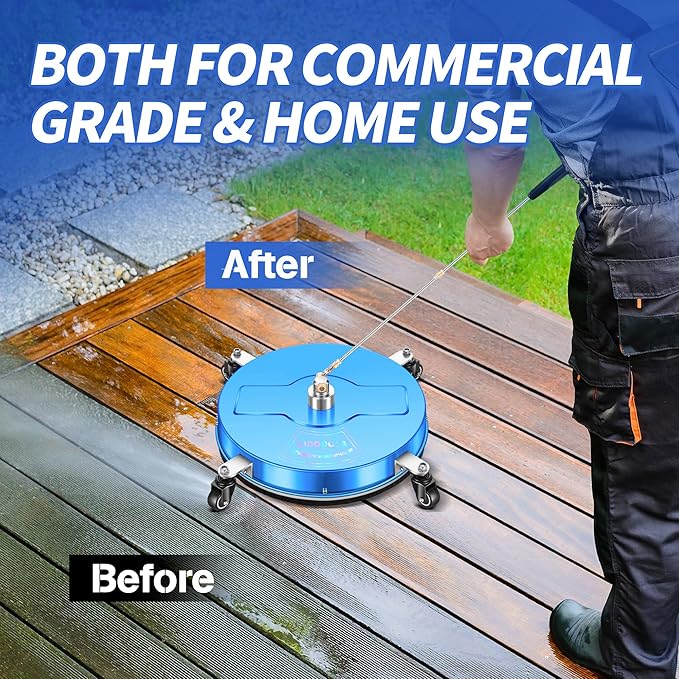 19'' Pressure Washer Surface Cleaner with 4 Wheels - Stainless Steel Surface Cleaner for Pressure Washer Attachment for Concrete, Driveway, Patio, Sidewalk, Deck and Driveways (19 INCH Blue)