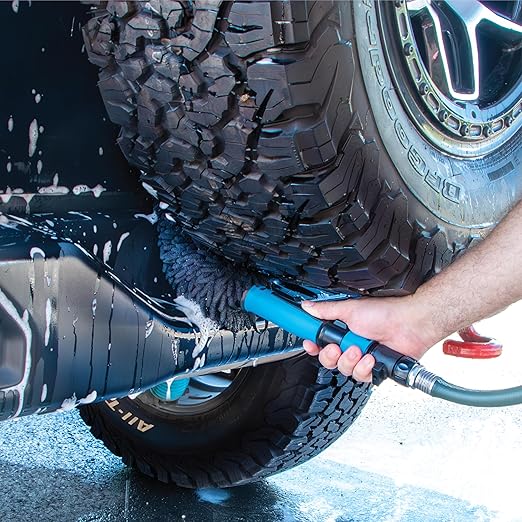 Unger 7” Hydropower Wheel & Detail Brush with Adjustable On/Off Water Control Valve for Car and Auto Cleaning, Non-Scratch Microfiber Sleeve, Machine Washable, Flexible for Rims, Tires, and Wheels