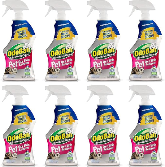 OdoBan Pet Solutions Oxy Stain Remover, Pet Stain Eliminator, Made in the USA, 8-Pack, 32 Ounce Spray Each