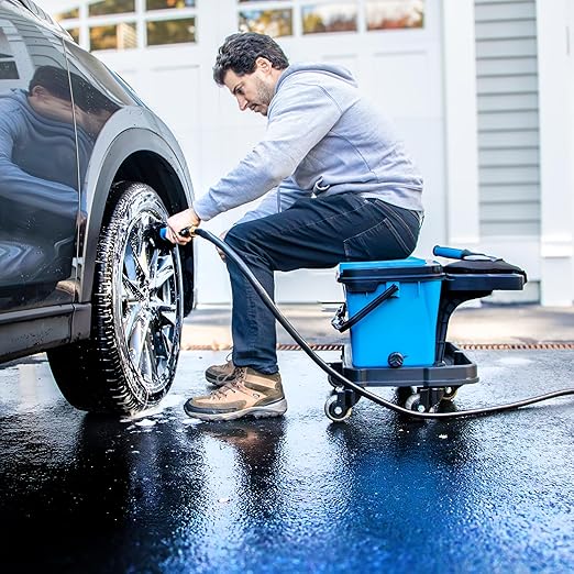 Unger 7” Hydropower Wheel & Detail Brush with Adjustable On/Off Water Control Valve for Car and Auto Cleaning, Non-Scratch Microfiber Sleeve, Machine Washable, Flexible for Rims, Tires, and Wheels