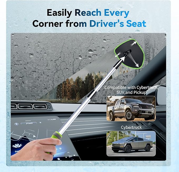 XINDELL Windshield Cleaning Tool, Interior & Inside Car Windshield Cleaner with Microfiber Pads, Extendable Handle & 360° Rotating Head, Streak-Free Glass Cleaning Kit for Cars Trucks