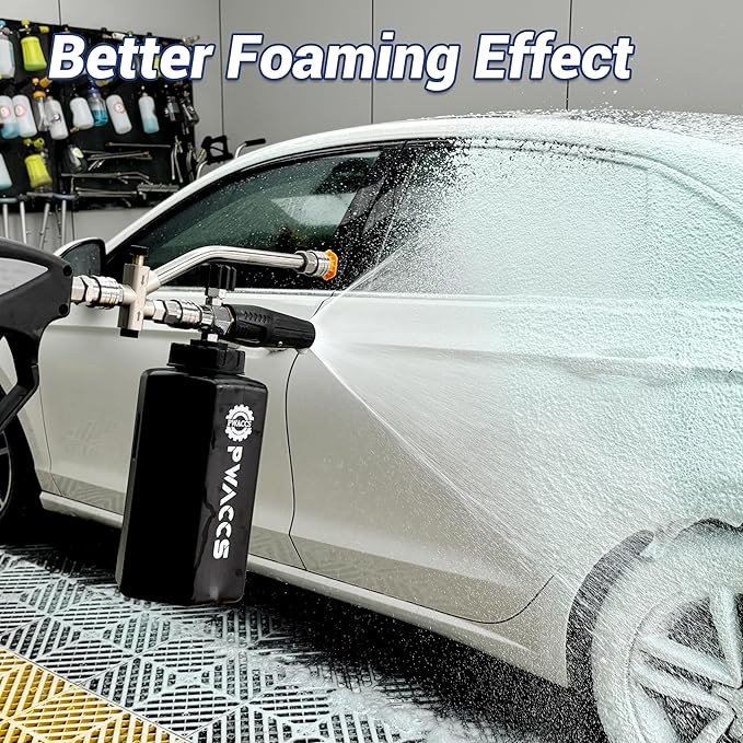 PWACCS Dual Foam Cannon with Pressure Washer Short Gun, Foam Cannon Dual Connector Accessory, Car Wash Foam Gun Kit with 1/4" Quick Connector, 5 Power Washer Sprayer Nozzles, 1.5 Liter, 5000 PSI