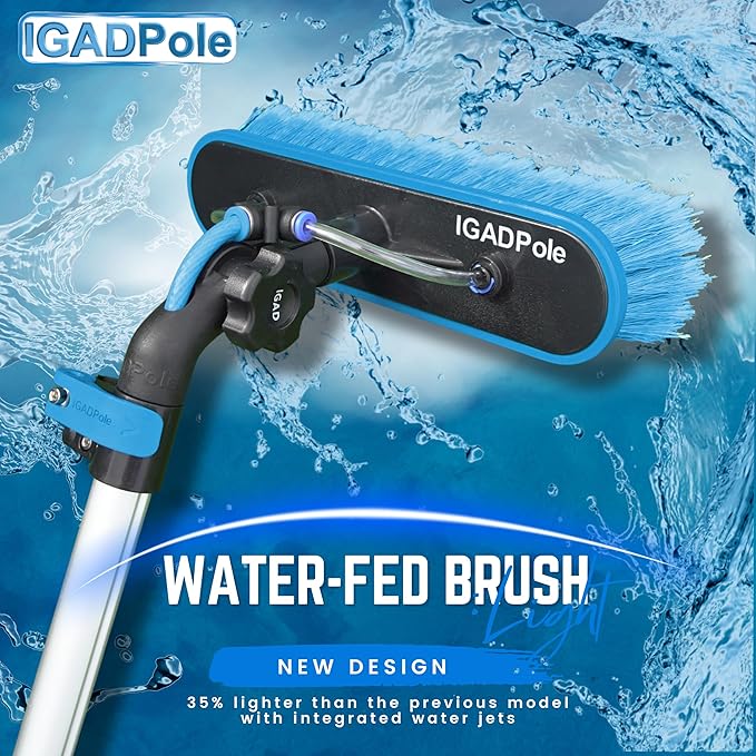 IGADPole 17 FT Water-Fed Washing Kit with Soap-Dispenser, Brush, 10″ Squeegee & Cobweb Duster for Windows, Gutters, Solar Panels & Exterior Walls