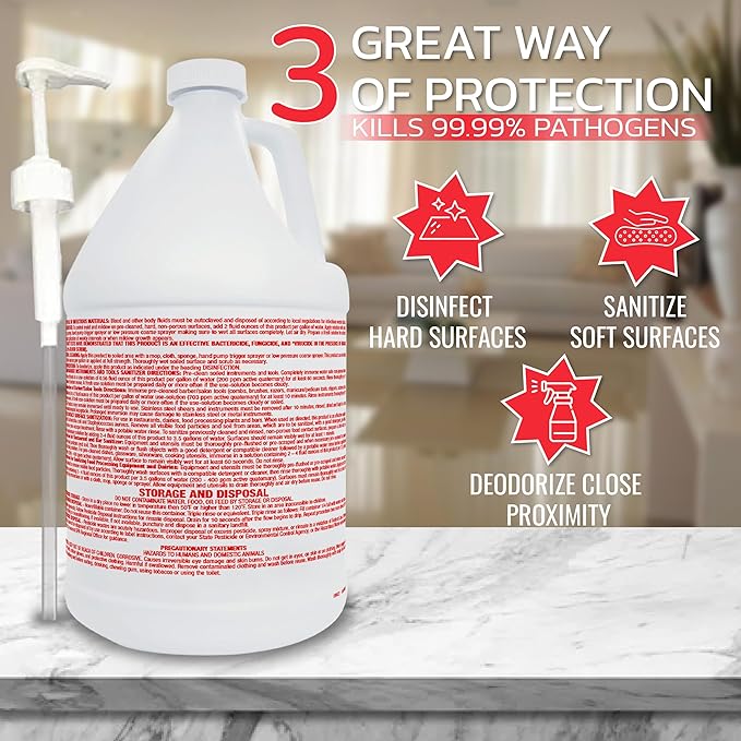 Lucasol One Step Disinfectant 1-Gallon with Attachable Pump Dispenser, All-Purpose Cleaner for Hospitals, Schools, Salons, Household Use and More