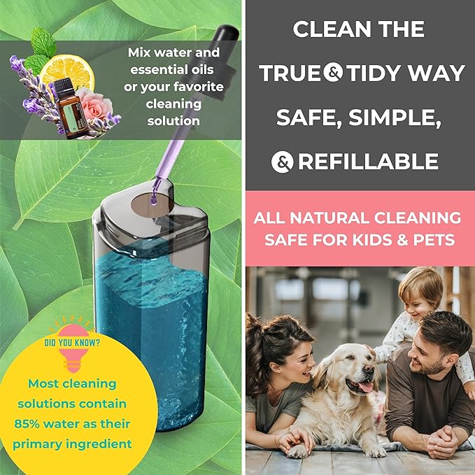 True & Tidy® SPRAY-250A Multi-Surface Spray Mop with Refillable Water Bottle, Use Any Cleaning Solution Easy to Fill and Refill with Machine Washable Mop Pad (Gray)