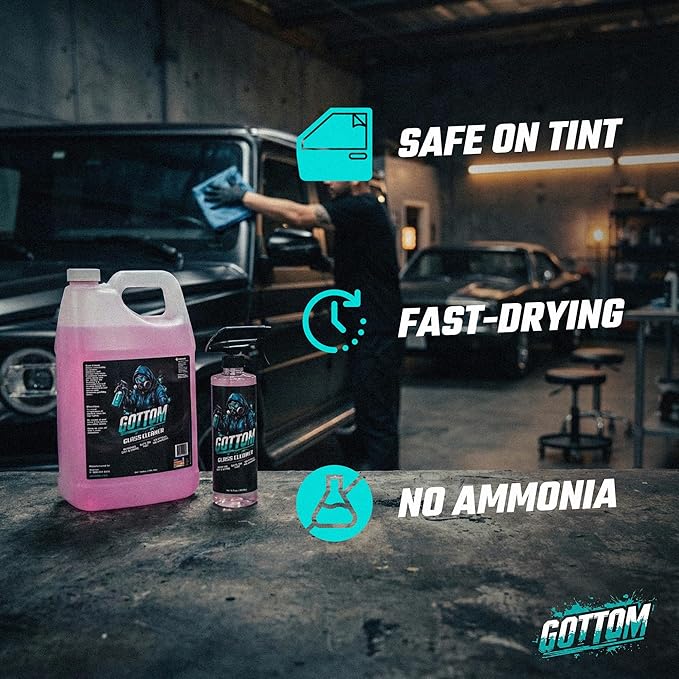 Gottom Glass Cleaner Spray – 16oz, Ammonia Free, Streak-Free Window & Glass Cleaner, Safe on Tint – Perfect for Mirrors, Windows, & Glass Surfaces – Effective Dirt & Grime Remover