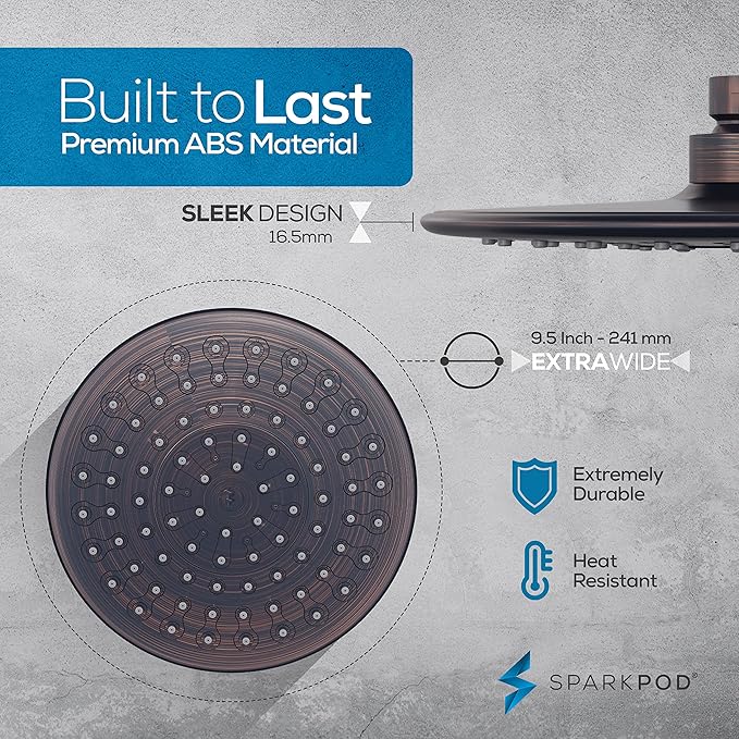 SparkPod Luxury Filtered Shower Head Set 23 Stage Shower Filter - Reduces Chlorine and Heavy Metals - High Pressure Showerhead Filter (9.5" Round, Vintage Oil Rubbed Bronze)