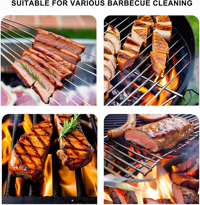(2Pcs) Bristle-Free Grill Brush & Scraper Set - Safe Stainless Steel BBQ Grate Cleaner for Porcelain/Weber Gas/Charcoal Grills | Heavy Duty Grill Cleaning Kit Accessories (Gifts for Men/Dad)