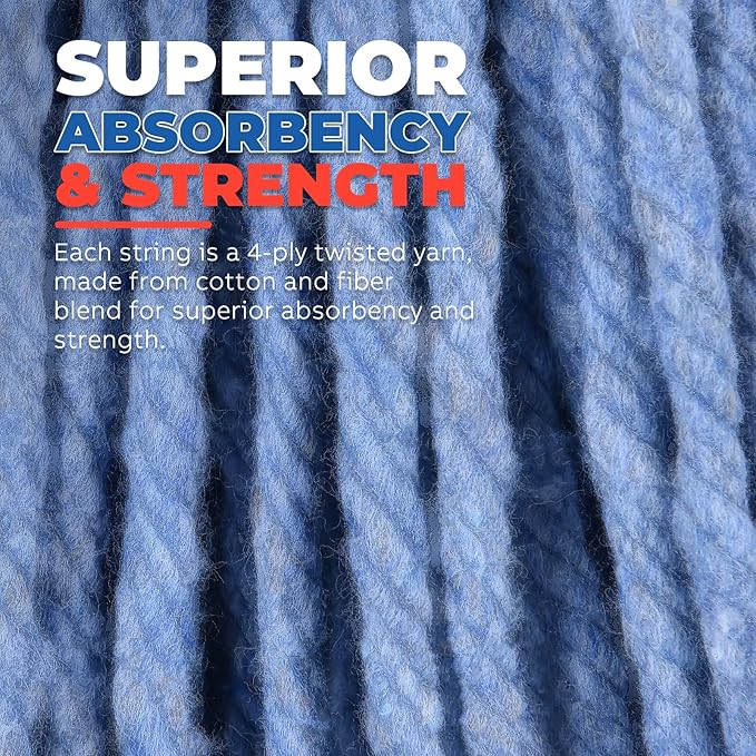 Onesimus 20 oz Mop Head Replacement, Industrial Mops for Floor Cleaning Heavy Duty 4-Ply Cotton Blend Looped End Wet Mop Refills 1.25 in Universal Headband Fit Most Handles, 6 Pack Large Blue
