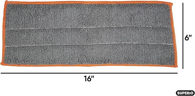 Superio Microfiber Mop Pads, Refill for Miracle Mop, Replacement Head With Velcro, 16 Inch Refill for Flat, Spray Mop Set - Grey