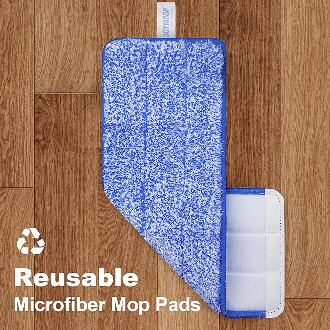 JOYMOOP Mop and Bucket with Wringer Set, Hands Free Flat Floor Mop and Bucket, with 6 Washable Microfiber Pads, Wet and Dry Use, Floor Cleaning System - Black+Red+Slate Blue