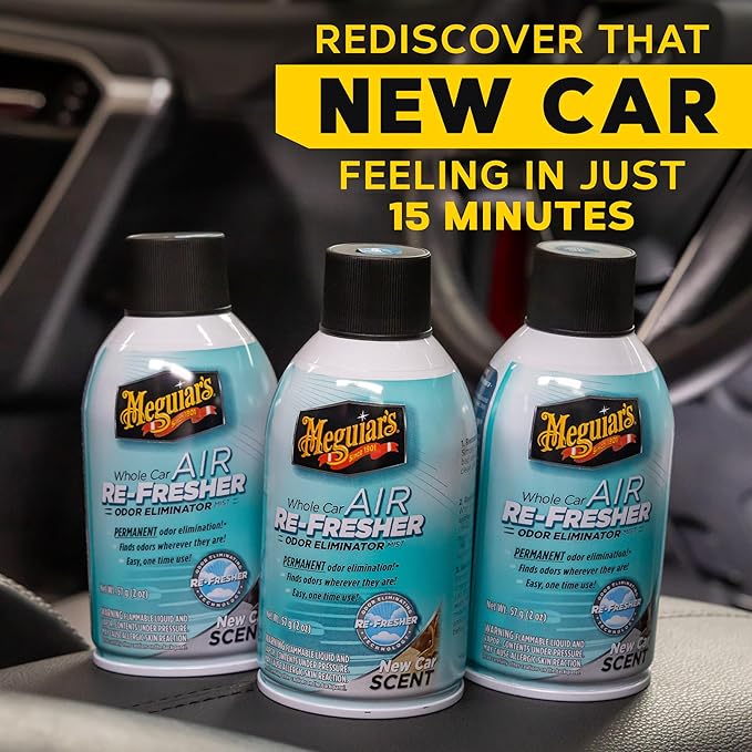 Meguiar's Whole Car Air Re-Fresher,Odor Fighting Mist, Fights Off Strong Vehicle Odors,Air Freshener, New Car Scent - Three 2 Oz Spray Bottles