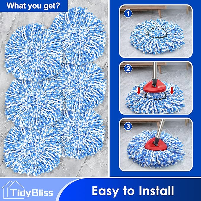 Spin Mop Head Replacement Compatible with O Cedar Triangle Swivel Mops, 6 Pack Microfiber Spin Mop Refills Replace Head Cleaning Floors for O-Cedar RinseClean 2 Tank System