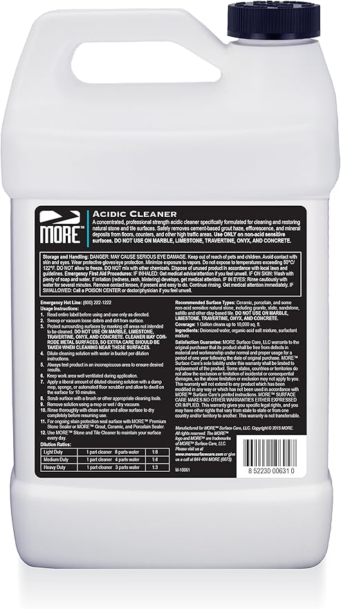 MORE Grout Cleaner for Tile Floors - Acidic Grout Cleaning Solution - Removes Cement-Based Grout Haze, Efflorescence and Mineral Deposits - Gallon 128oz