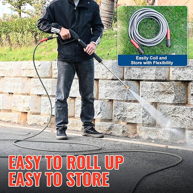 YAMATIC Upgraded Flexible Pressure Washer Hose 50FT 1/4", 3200 PSI Non-Kink Replacement with M22-14mm & 3/8" Quick Connect Adapters, Extension for Gas Power Washer Troy-Bilt Ryobi Honda Craftsman