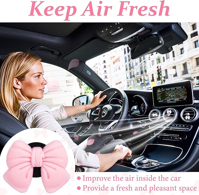 6 PCS Pink Bow Car Air Vent Clips, Cute Air Freshener Clip, Pink Bow Car Accessories, Coquette Airs Conditioning Vents Decorations, Interior Girly Cars Accessories for Women Cars Truck Suv
