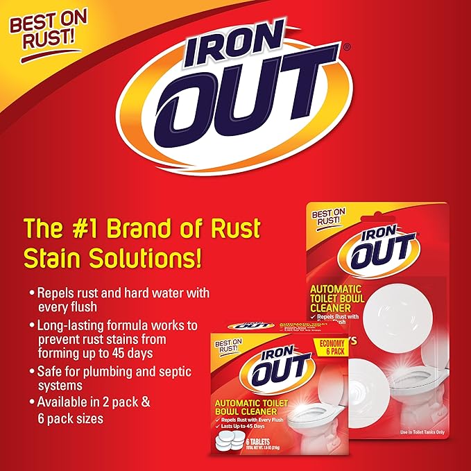 Iron OUT Automatic Toilet Bowl Cleaner, Repel Rust and Hard Water Stains with Every Flush, Household Toilet Cleaner, Pack of 1, 6 Tablets