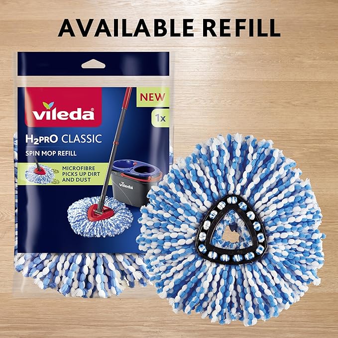 Vileda H2PrO Spin Mop System - Separates Clean and Dirty Water - Effortless Wringing - Microfibre Cleaning - Easy Assembly - Ergonomic Design