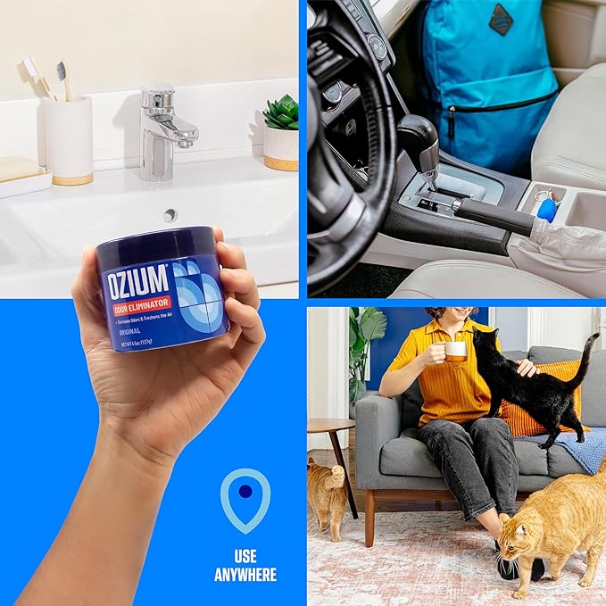Ozium Odor Eliminating Gel - 4.5oz Air Freshener Alternative for Smoke, Pets, and Musty Odors - Long Lasting Odor Remover for Cars, Homes, Closets and Small Spaces - New Car