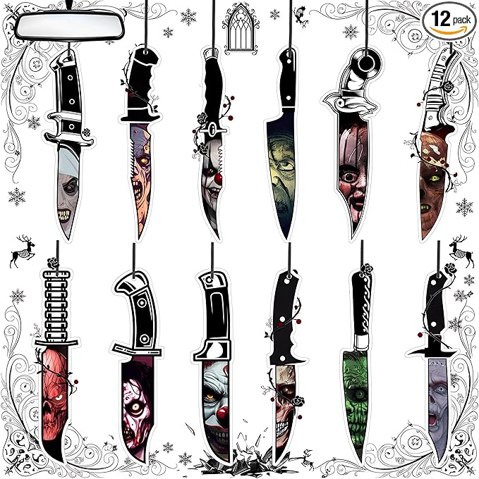 Faccito 12 Pcs Gothic Car Air Fresheners Horror Movie Freshener Gifts Hanging Ornament Scents Knife Classic Character Accessory for Men Women Lover