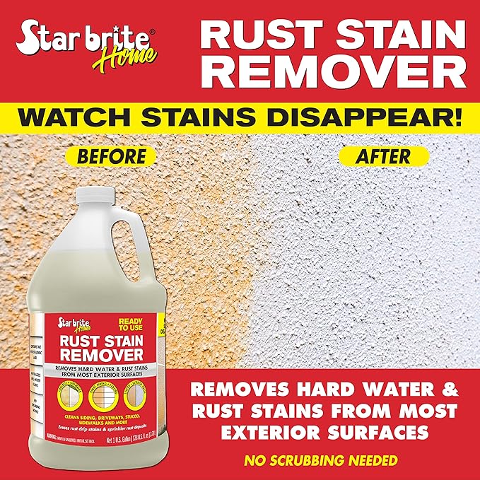 STAR BRITE Rust Stain Remover – Ready-to-Use Formula for Hard Water & Rust Stains on Siding, Concrete, Driveways & More - 128 OZ Gallon (050201)