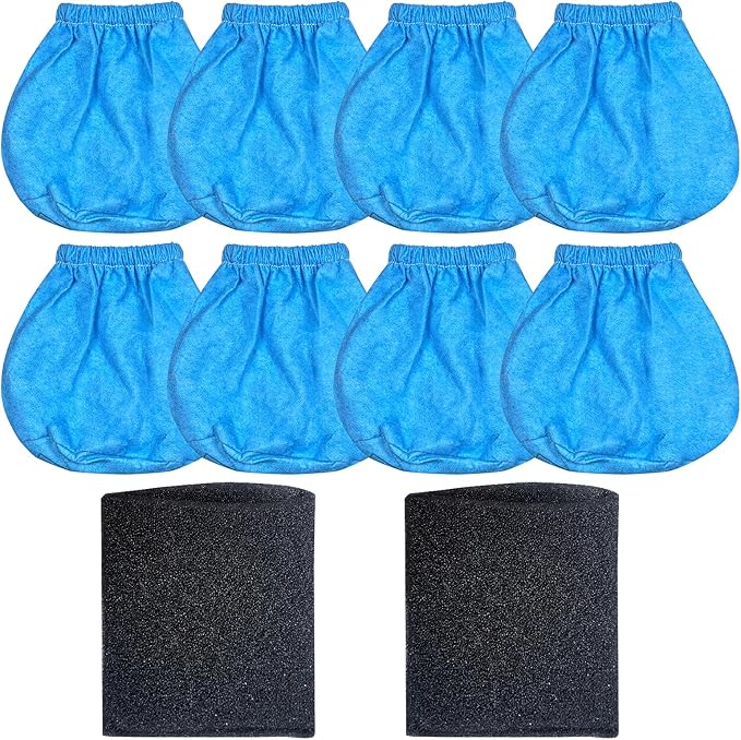 8 Pack VRC2 Cloth Filters & 2 Pcs VFF21 Foam Filter Kit Compatible with Vacmaster 1.5 to 3.2 Gallon Wet/Dry Vac, Fit for Armor All 2.5 Gallon Shop Vacuum: AA255, AA255W