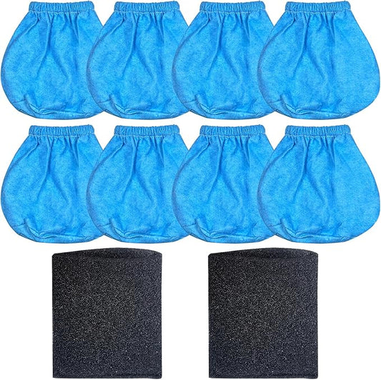 8 Pack VRC2 Cloth Filters & 2 Pcs VFF21 Foam Filter Kit Compatible with Vacmaster 1.5 to 3.2 Gallon Wet/Dry Vac, Fit for Armor All 2.5 Gallon Shop Vacuum: AA255, AA255W
